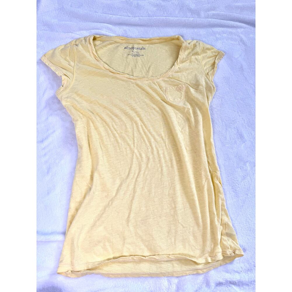 Aeropostale Butter Yellow Cap Sleeve 100% Cotton T Shirt Pocket Tee Size XL